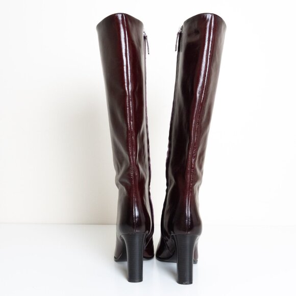 Zara Leather Boots Burgundy Wide Heel Tall Classy EU 42 - Picture 7 of 16